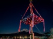 月明かりに照らされた富士山とカラフルに飾られた御神木 25年1月14日撮影